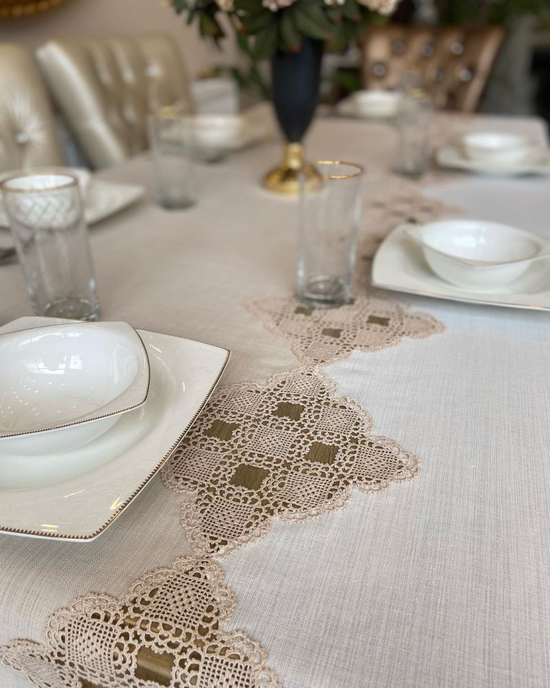 The tablecloth is lace