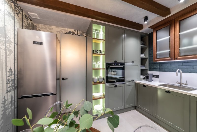 Refrigerator in the interior of the kitchen