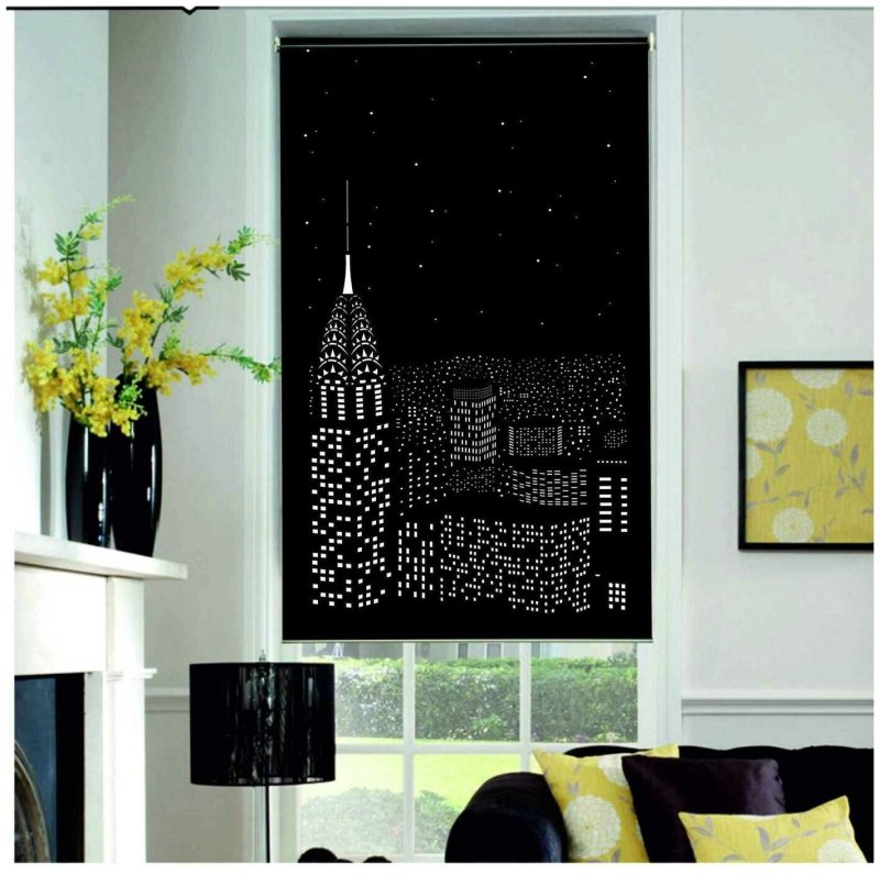 Perforated roller curtains night city