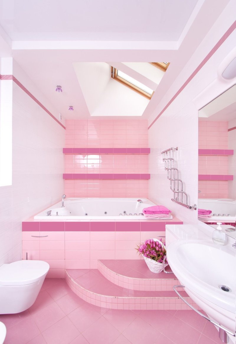 Pink tile in the bathroom