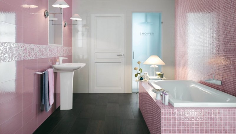 Bathroom tile pink color