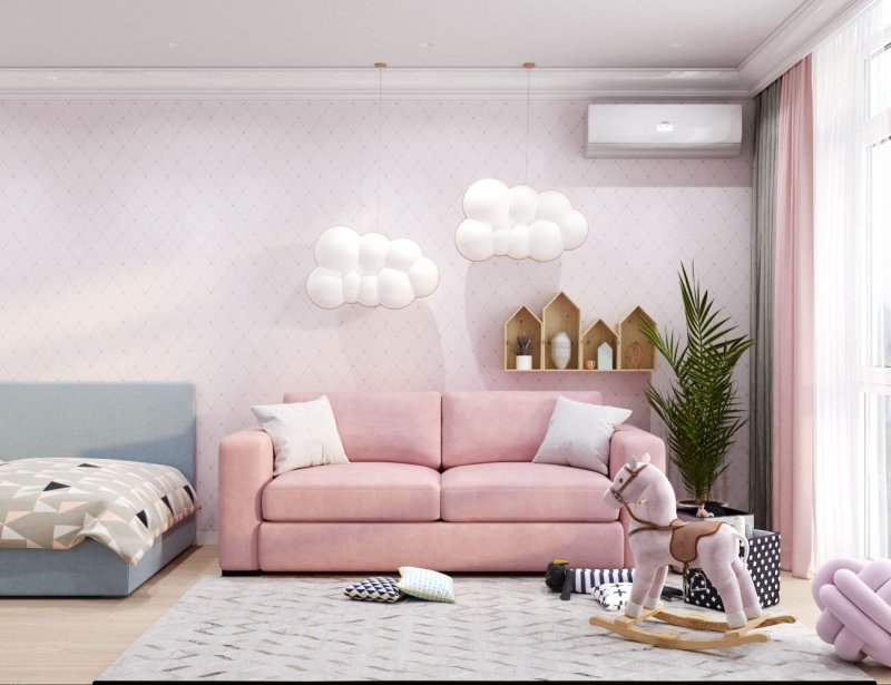 Pink sofa in the interior of the children s