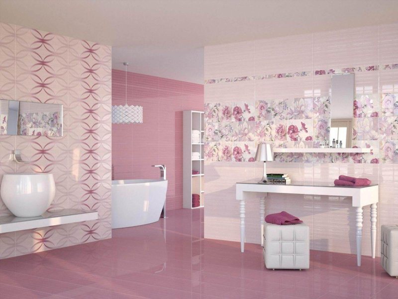 Bathroom tile pink color