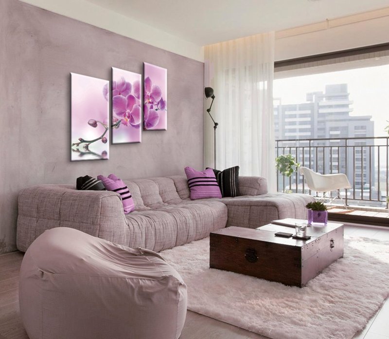 Lilac sofa in the interior