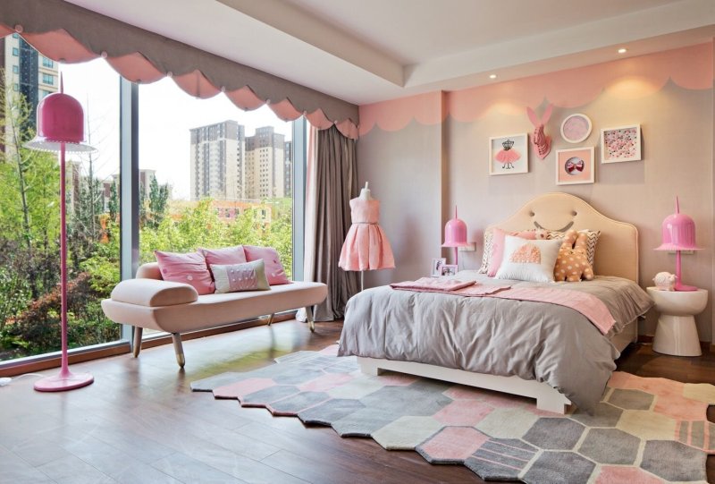 Pink bed in the interior