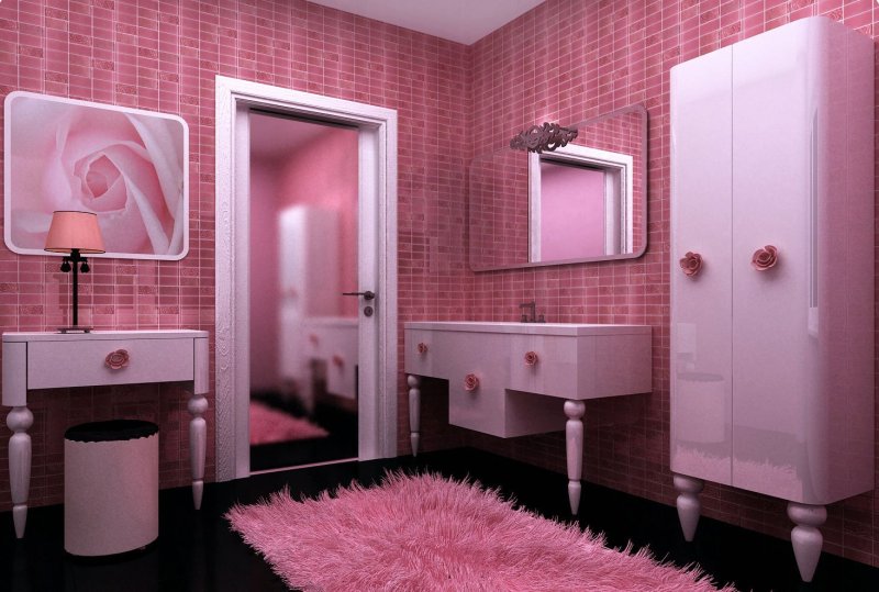 Toilet room in pink tones