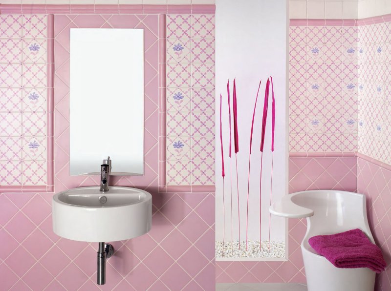 Pink tile in the bathroom