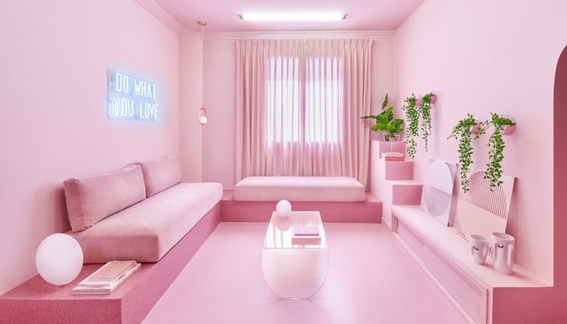 Pink interior of the room