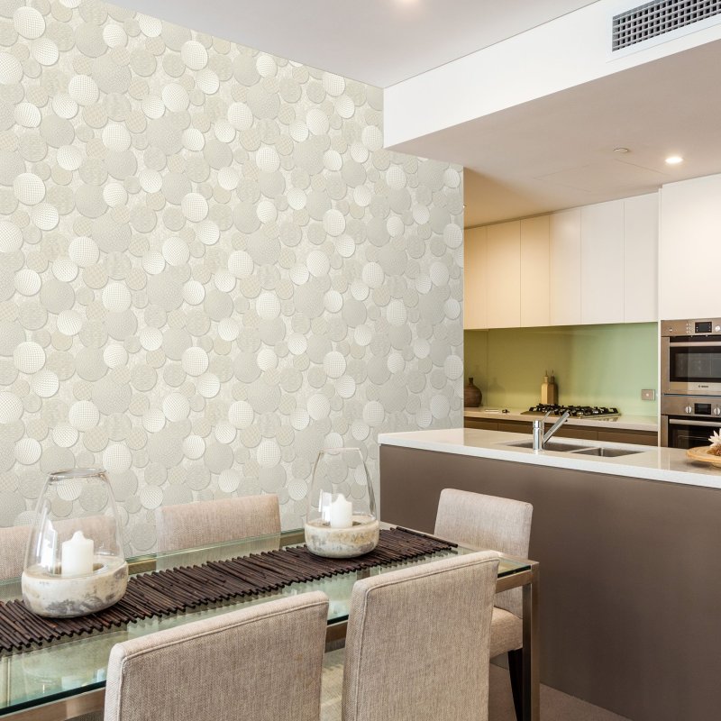 Combined wallpaper kitchen interior