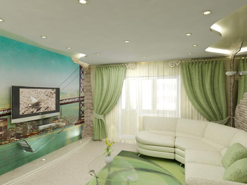 Living room in green colors