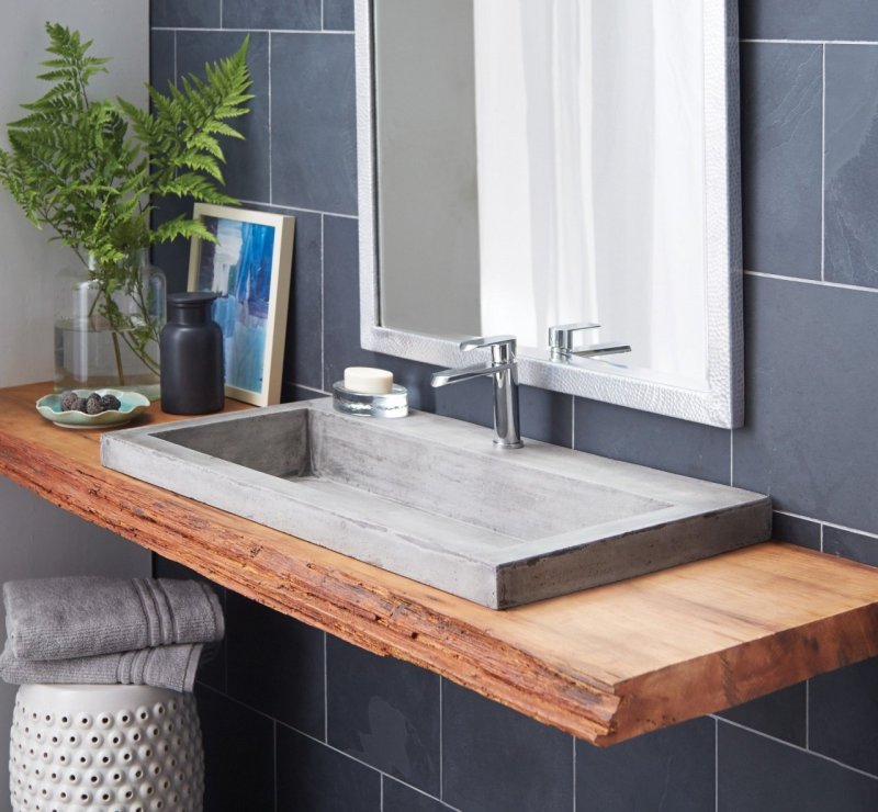 Wooden countertop under the sink