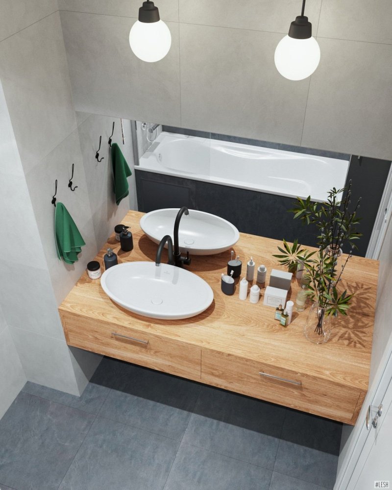 Wooden countertop to the bathroom