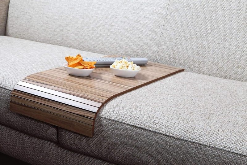 Sofa with shelves in armrests