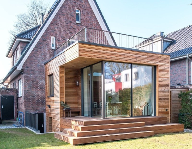 The wooden house is modern