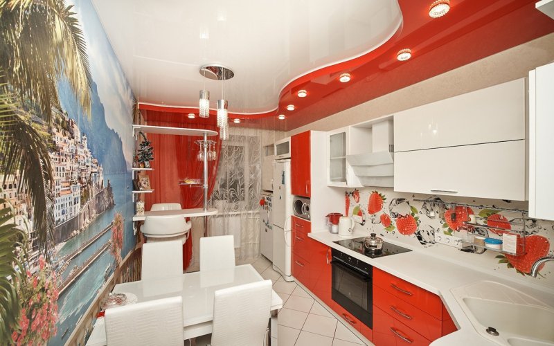 Stretch ceiling in the kitchen design