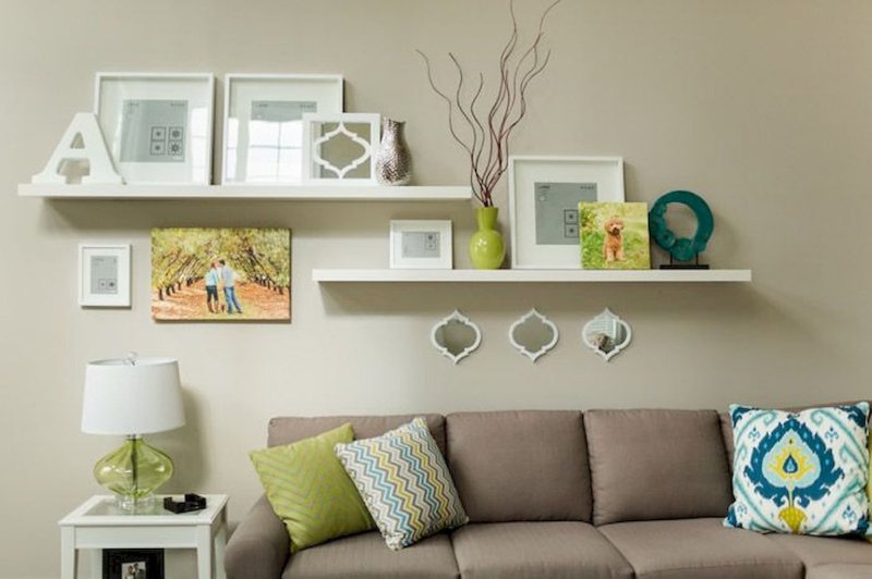 Shelves above the sofa