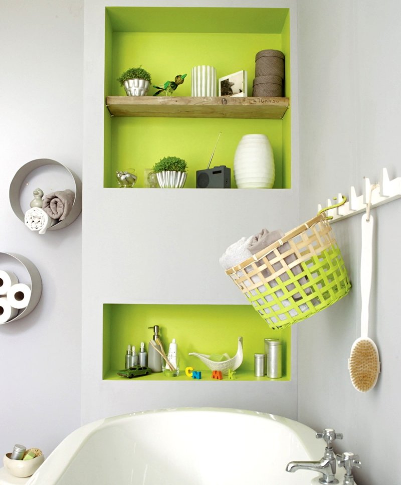 Shelves above the bathroom