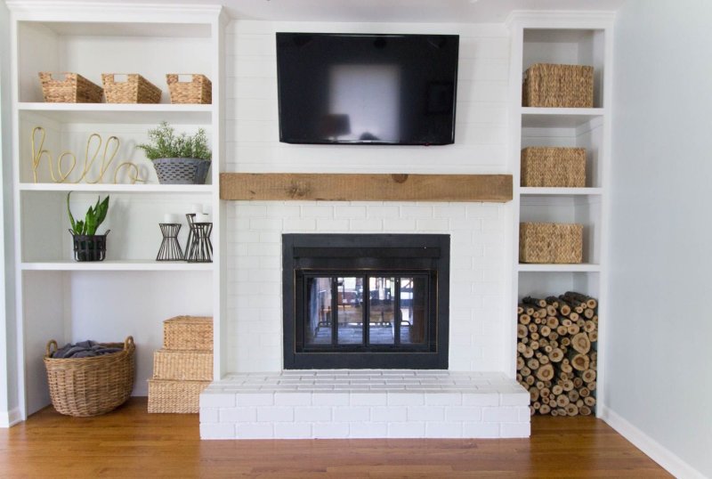 Shelves above the fireplace