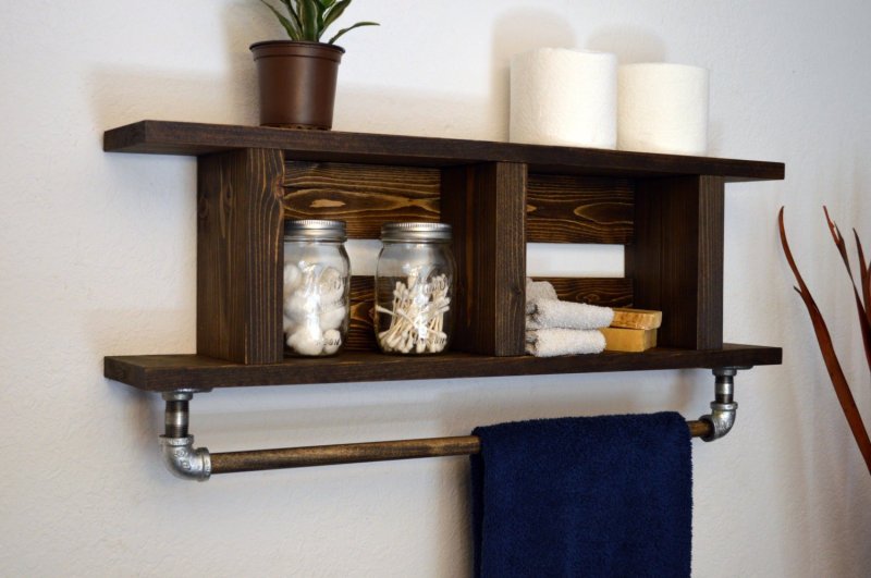 Wooden shelf in the bathroom