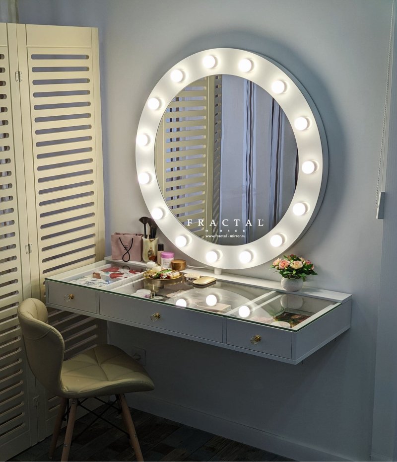 Mirror with backlight for makeup with a table