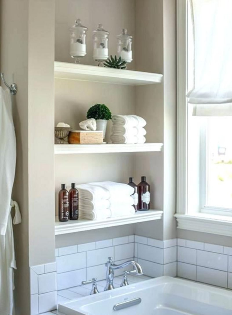 Shelves above the bathroom