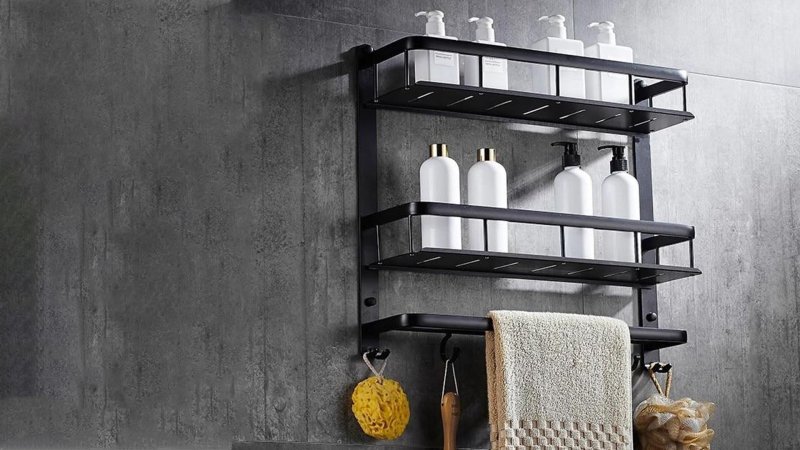 Metal shelves in the bathroom