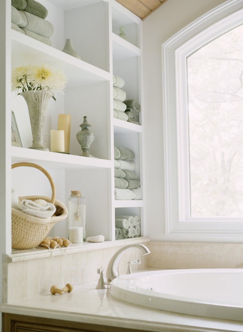 Shelves above the bathroom