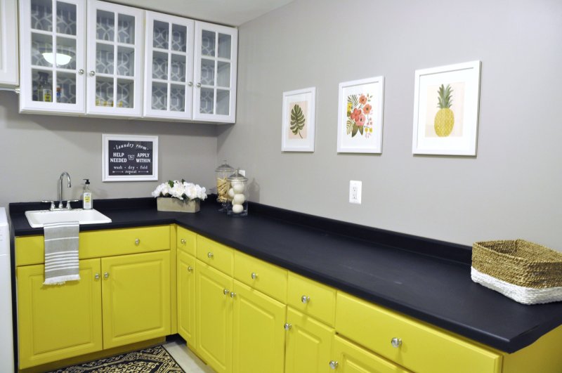 Yellow black kitchen