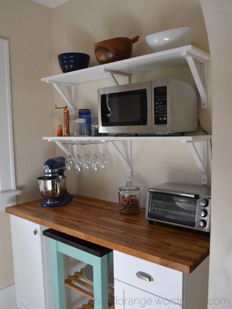 Microwave in the interior of the kitchen