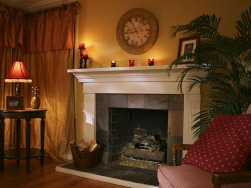 A fireplace in the interior