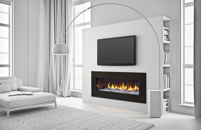 Electric fireplace in the interior of the living room