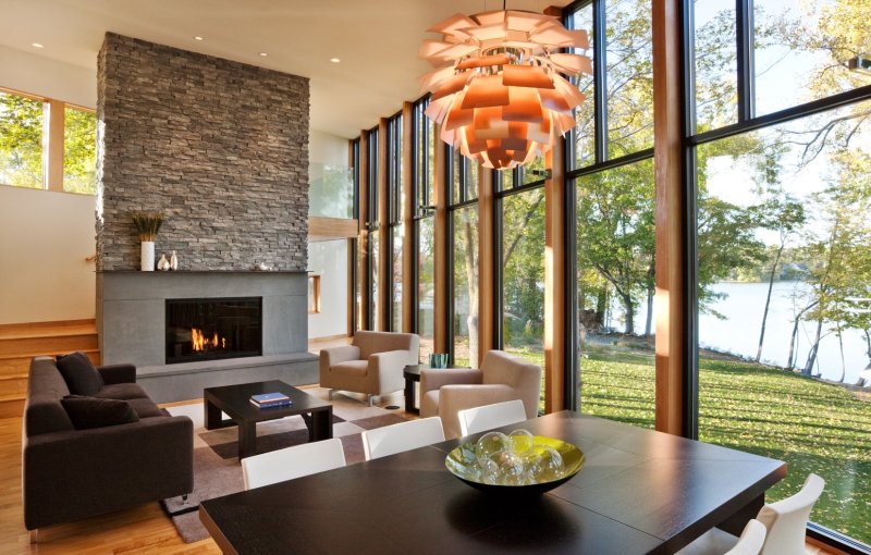 Fireplace in the interior of a country house