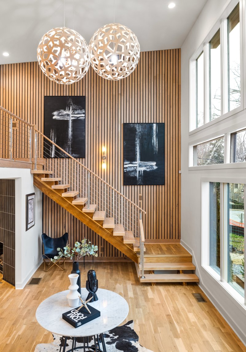 Wooden staircase in the interior