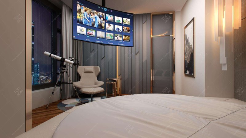 Wall with TV in the bedroom