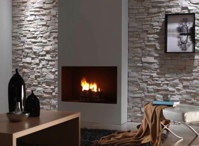 Fireplace decoration with decorative stone