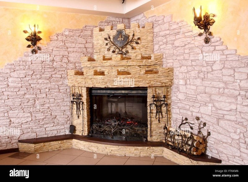 Fireplace decoration with decorative stone