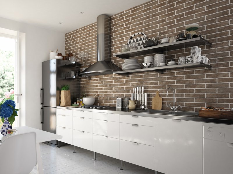 Brick in the interior of the kitchen