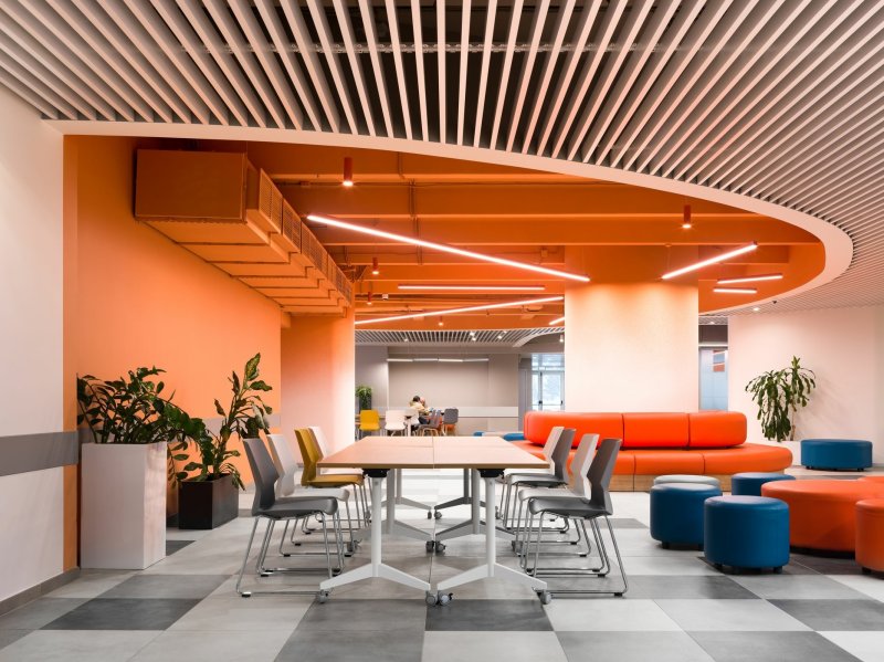 Orange interior of the office