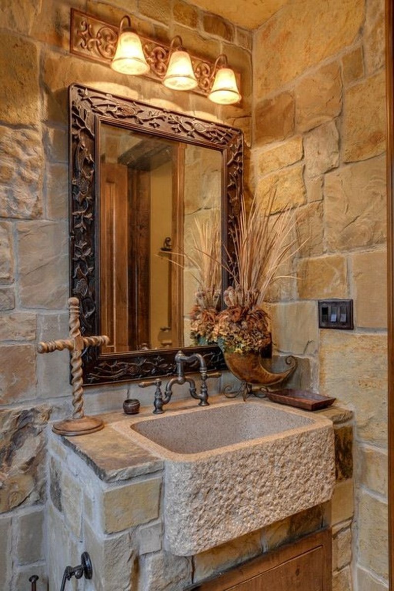 The bathroom trimmed with stone