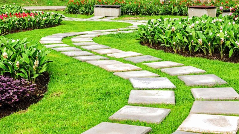 Tile paving of garden paths