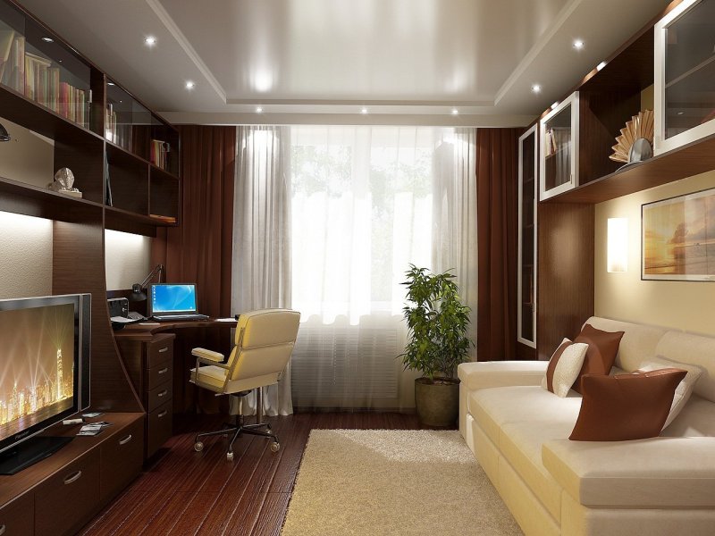 Interior of a rectangular living room 14 sq.m