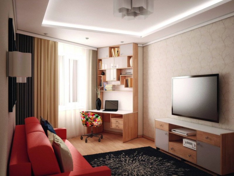 Interior of a rectangular living room 14 sq.m