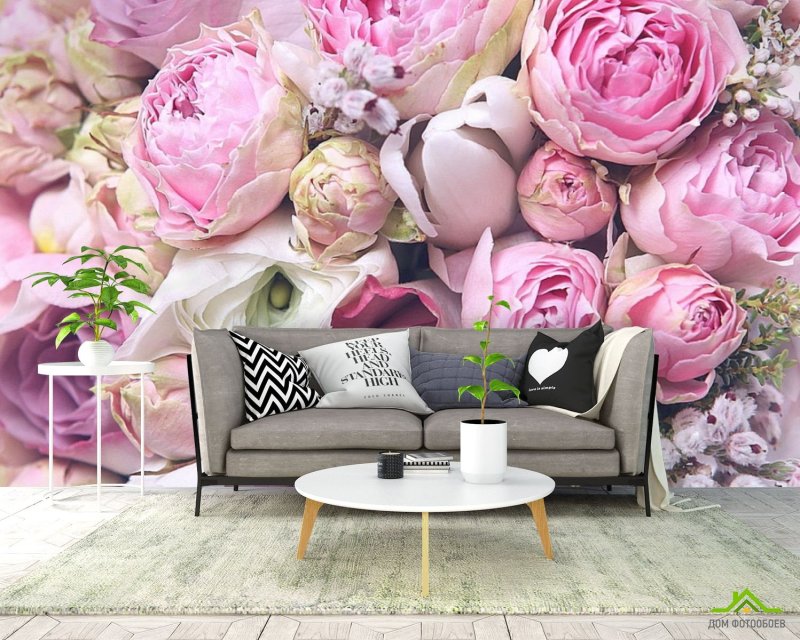 Wallpaper peonies in the interior