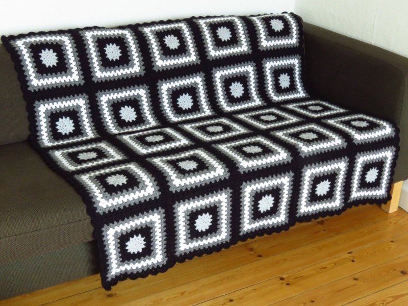 Crochet blanket on the sofa