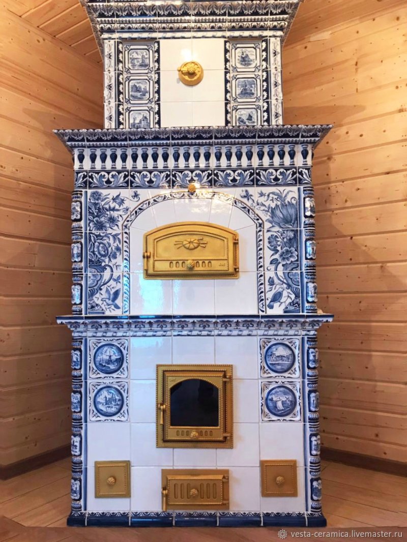 Dutch stove with tiles Gzhel