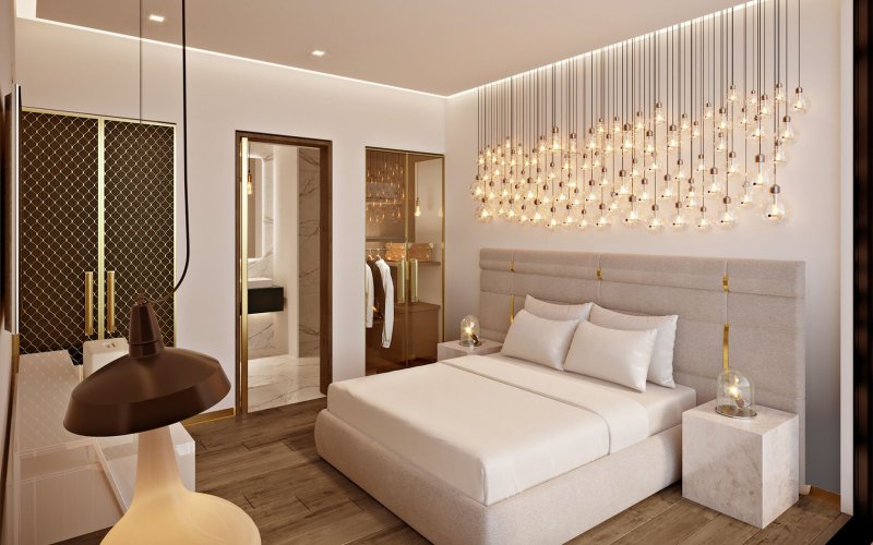 Modern design of the bedroom in light colors