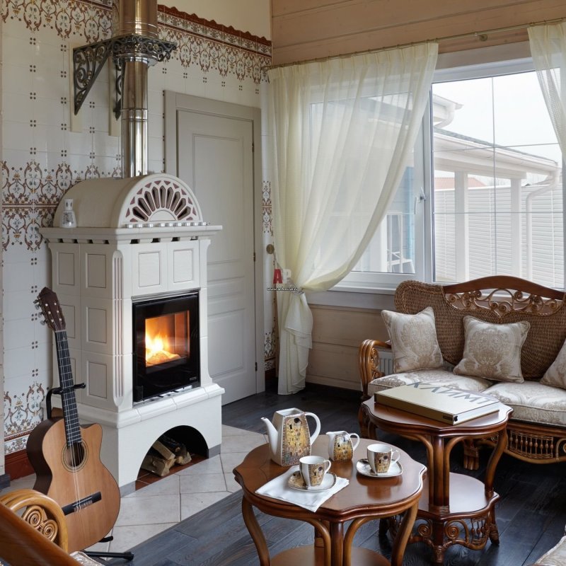 Living room with a fireplace