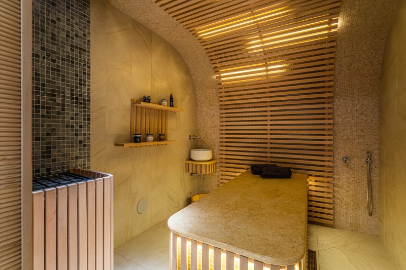 The interior of the sauna