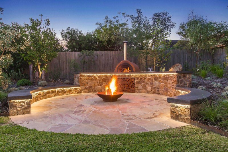 Patio with bonfire