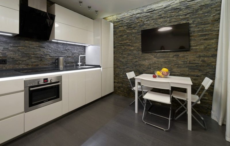 Decorative stone in the interior of the kitchen